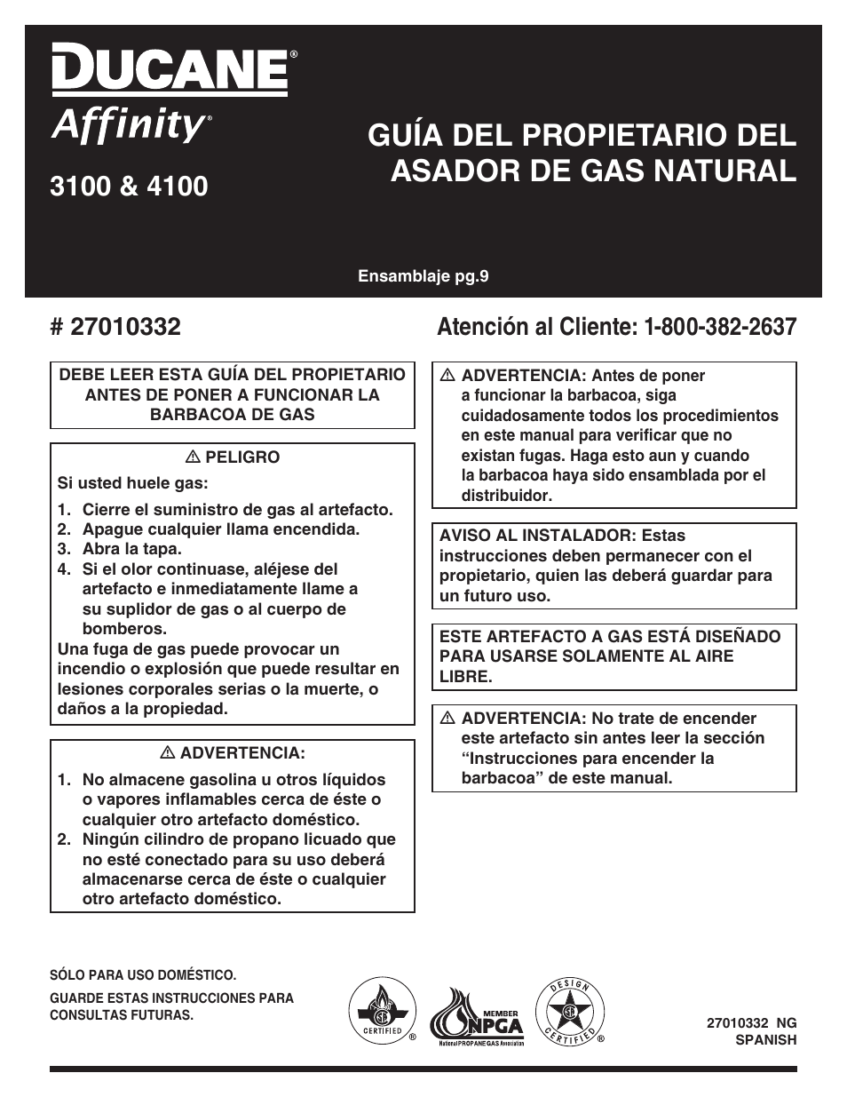 Guía del propietario del asador de gas natural | Ducane AFFINITY 3100 User Manual | Page 31 / 60