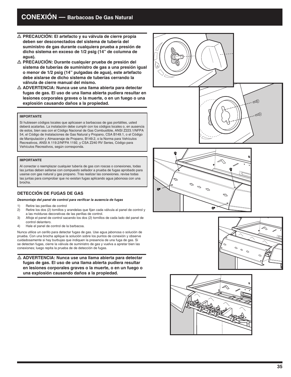 Conexión, Barbacoas de gas natural | Ducane AFFINITY 3100 User Manual | Page 35 / 60