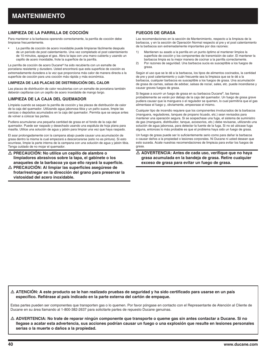 Mantenimiento | Ducane AFFINITY 3100 User Manual | Page 40 / 60