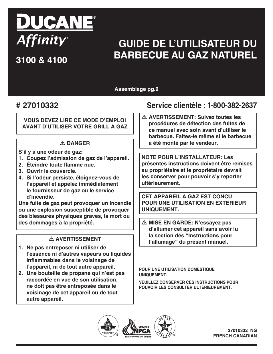 Guide de l’utilisateur du barbecue au gaz naturel | Ducane AFFINITY 3100 User Manual | Page 45 / 60