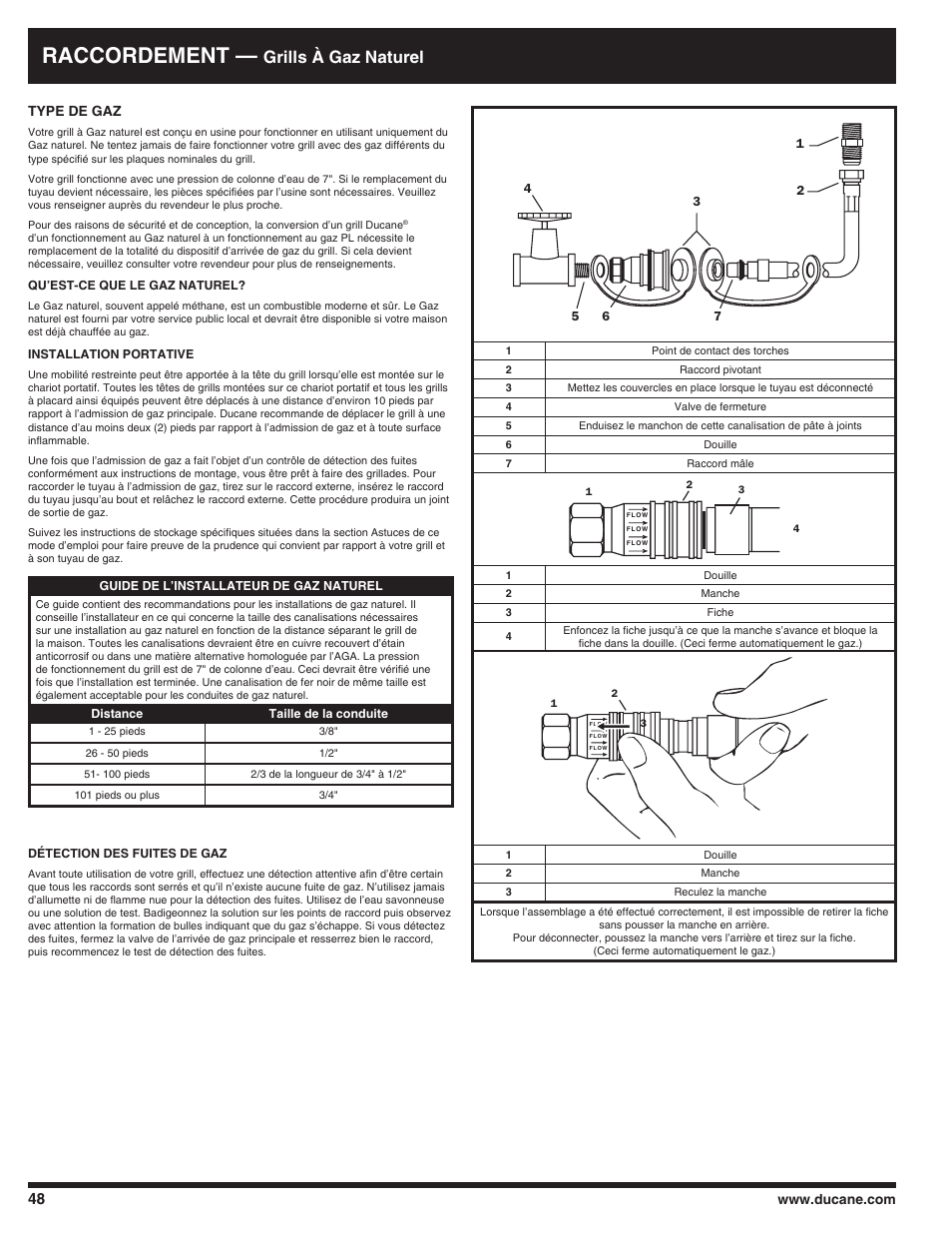 Raccordement, Grills à gaz naturel | Ducane AFFINITY 3100 User Manual | Page 48 / 60