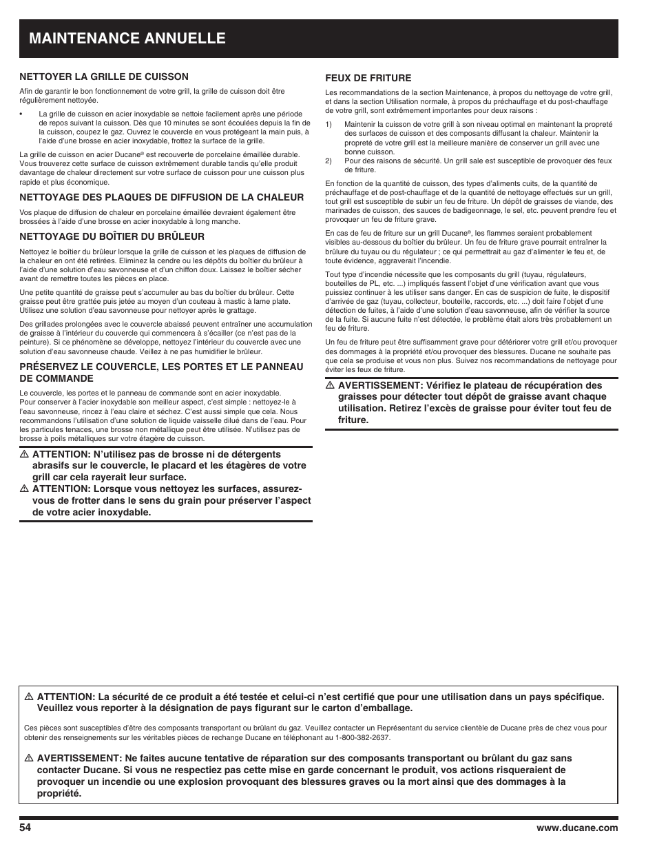 Maintenance annuelle | Ducane AFFINITY 3100 User Manual | Page 54 / 60