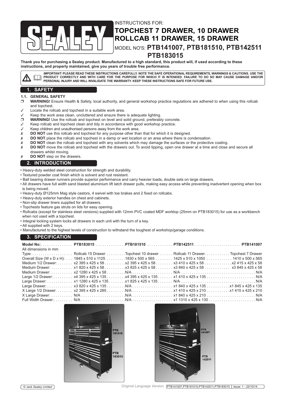 Sealey PTB141007 User Manual | 2 pages