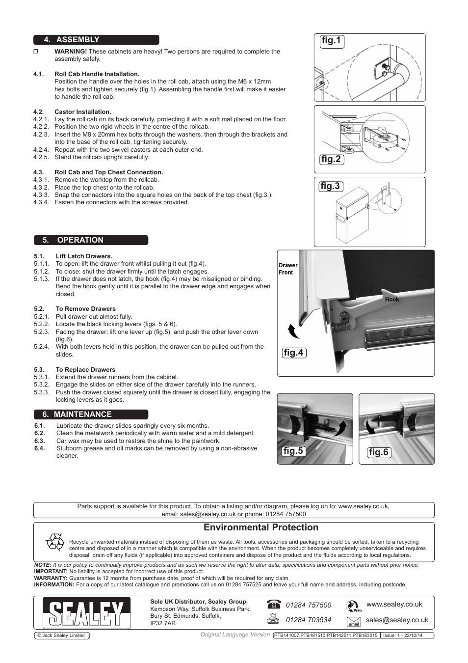 Fig.1 fig.2, Fig.4 fig.5 fig.6, Fig.3 | Environmental protection | Sealey PTB141007 User Manual | Page 2 / 2