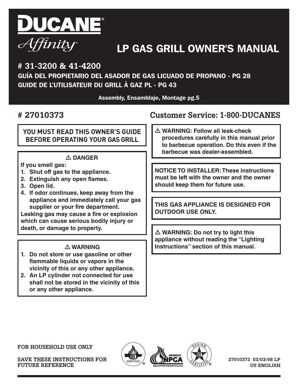 Ducane Affinity LP Gass Grill 31-3200 User Manual | 60 pages