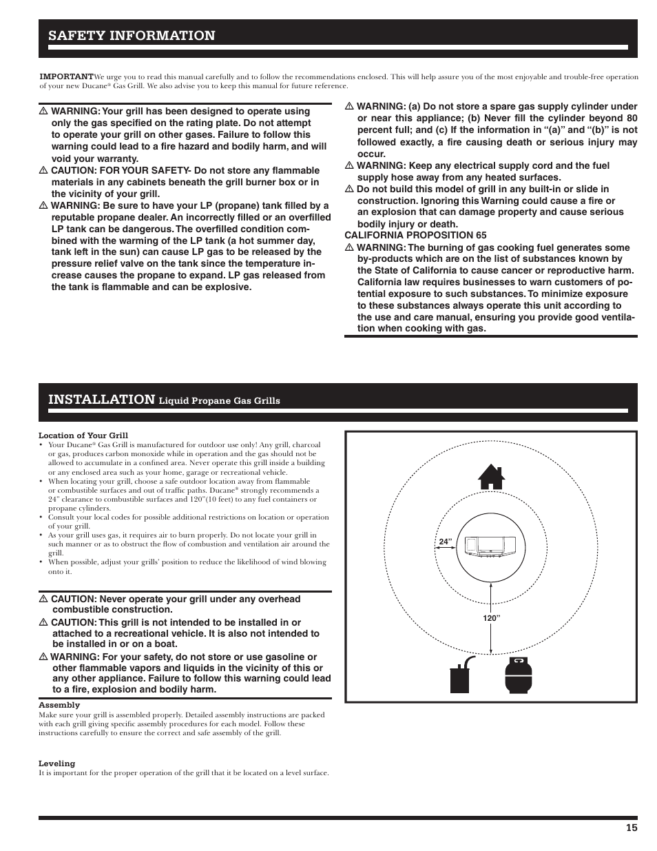 Safety information, Safety information installation installation | Ducane Affinity LP Gass Grill 31-3200 User Manual | Page 15 / 60