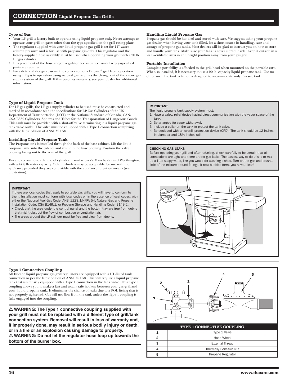 Connection | Ducane Affinity LP Gass Grill 31-3200 User Manual | Page 16 / 60