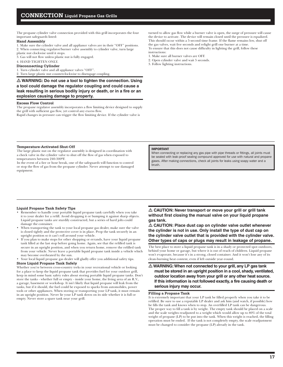 Connection | Ducane Affinity LP Gass Grill 31-3200 User Manual | Page 17 / 60