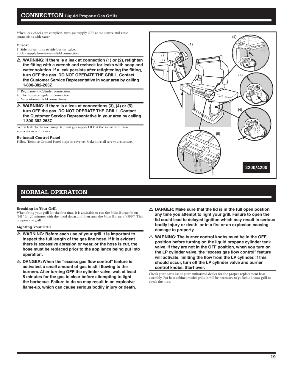 Connection, Normal operation | Ducane Affinity LP Gass Grill 31-3200 User Manual | Page 19 / 60