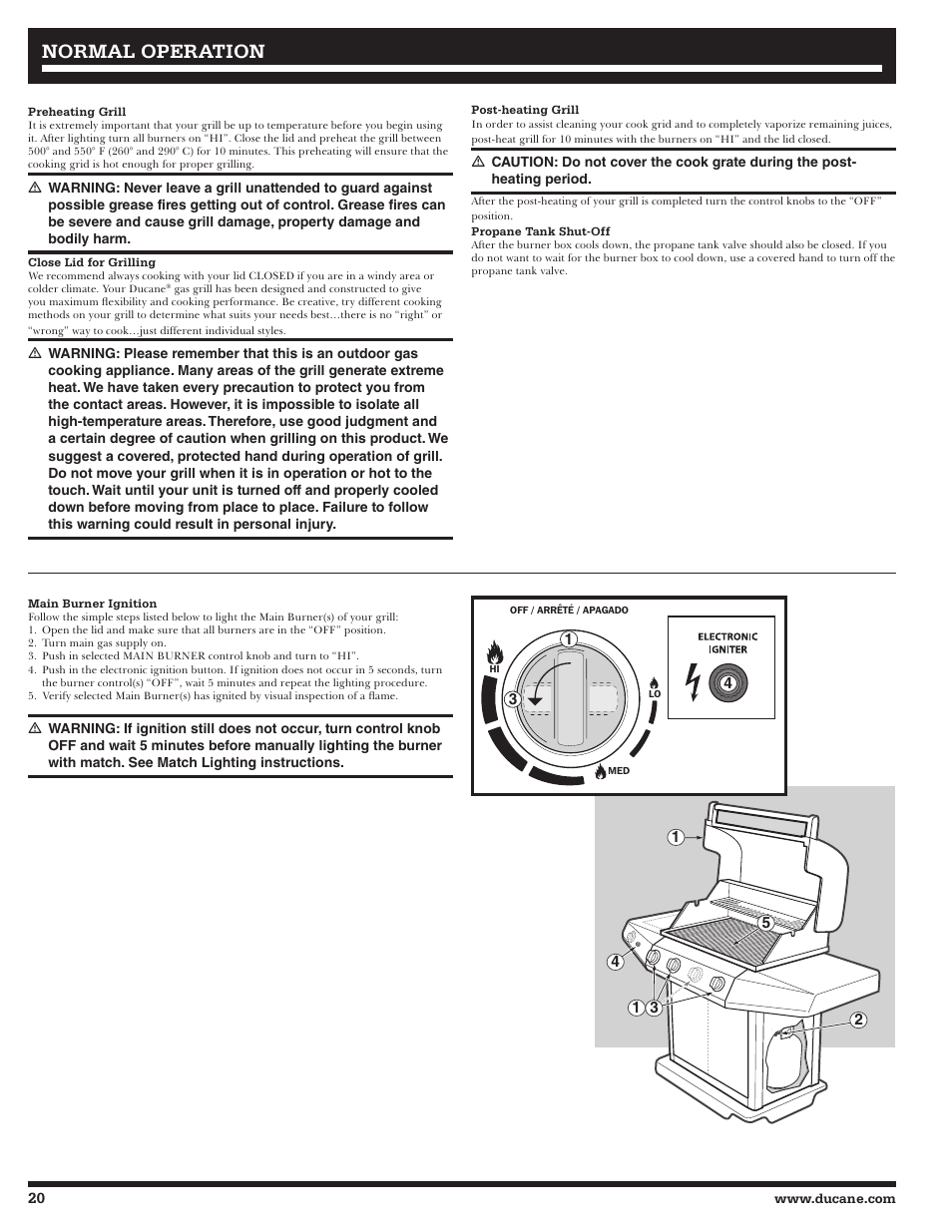 Normal operation | Ducane Affinity LP Gass Grill 31-3200 User Manual | Page 20 / 60