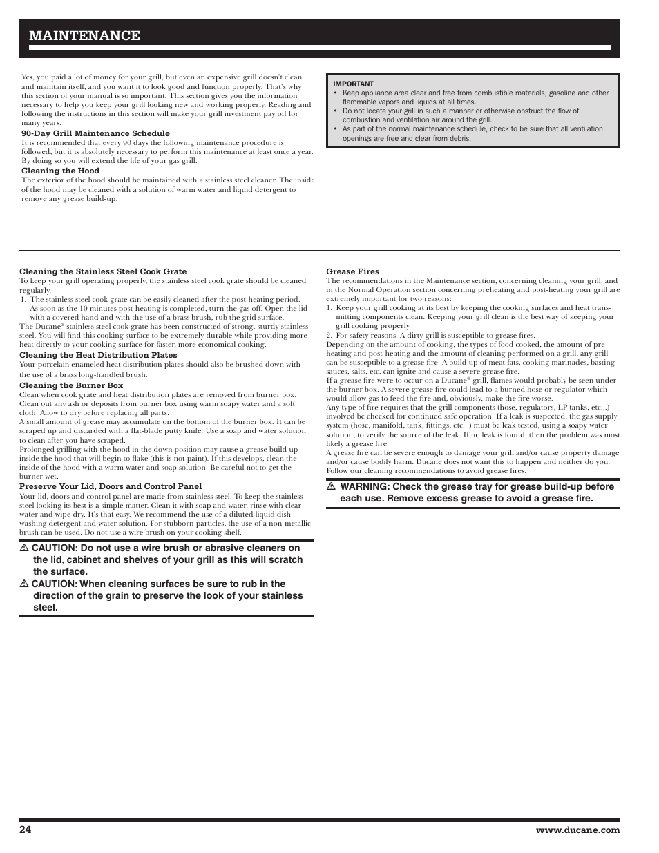 Maintenance | Ducane Affinity LP Gass Grill 31-3200 User Manual | Page 24 / 60