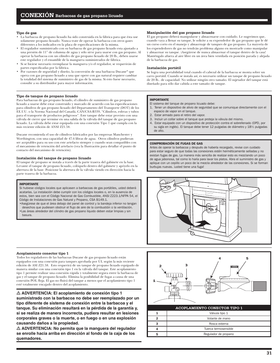 Conexión | Ducane Affinity LP Gass Grill 31-3200 User Manual | Page 31 / 60