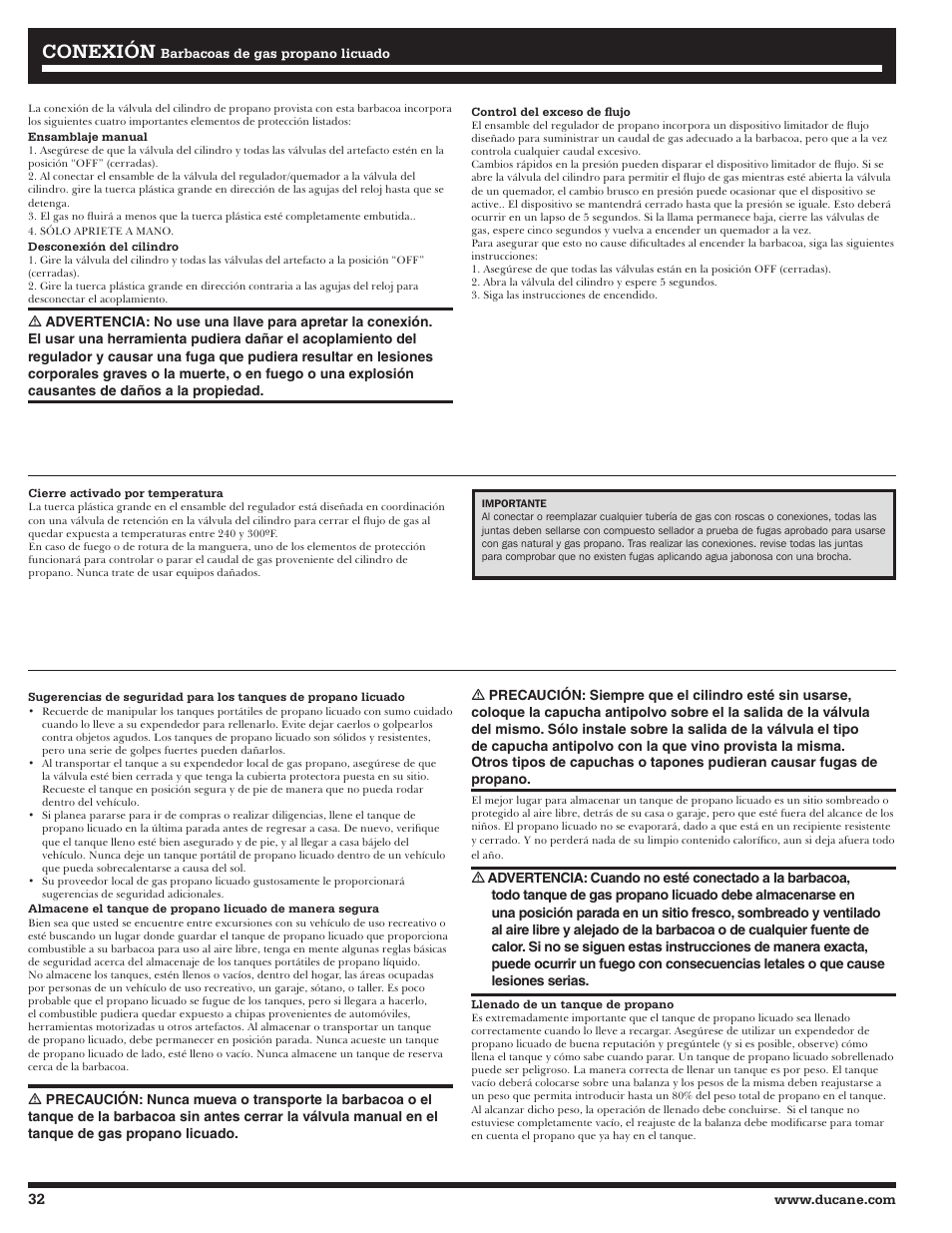 Conexión | Ducane Affinity LP Gass Grill 31-3200 User Manual | Page 32 / 60