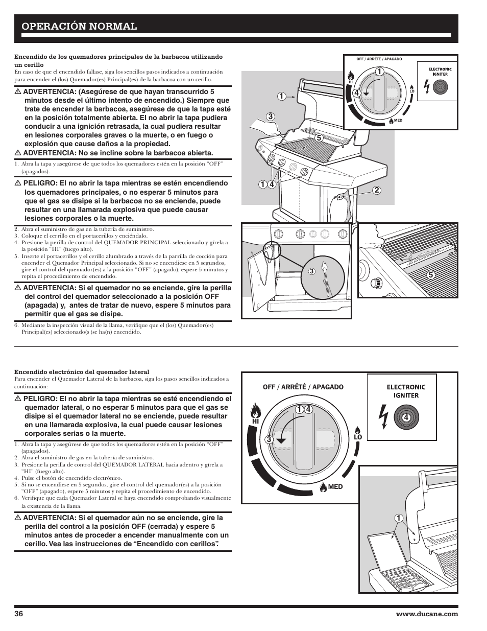 Operación normal | Ducane Affinity LP Gass Grill 31-3200 User Manual | Page 36 / 60