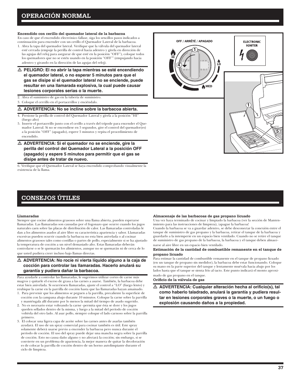Operación normal, Consejos útiles | Ducane Affinity LP Gass Grill 31-3200 User Manual | Page 37 / 60