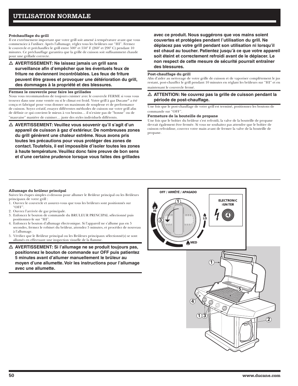 Utilisation normale | Ducane Affinity LP Gass Grill 31-3200 User Manual | Page 50 / 60