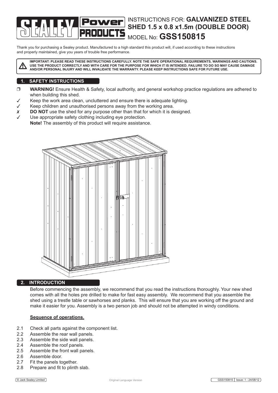 Sealey GSS150815 User Manual | 20 pages