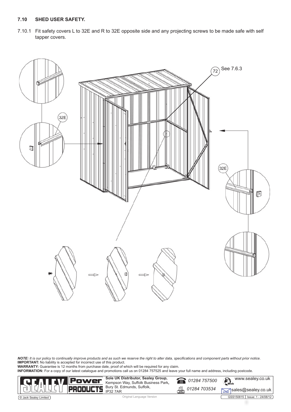 See 7.6.3 | Sealey GSS150815 User Manual | Page 20 / 20