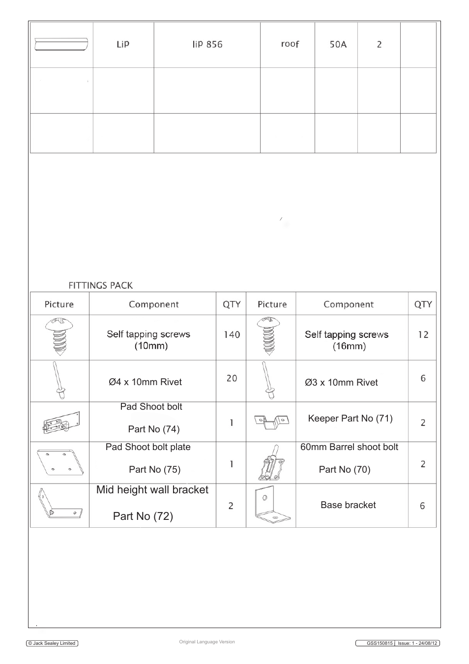 Mid height wall bracket part no (72) | Sealey GSS150815 User Manual | Page 5 / 20