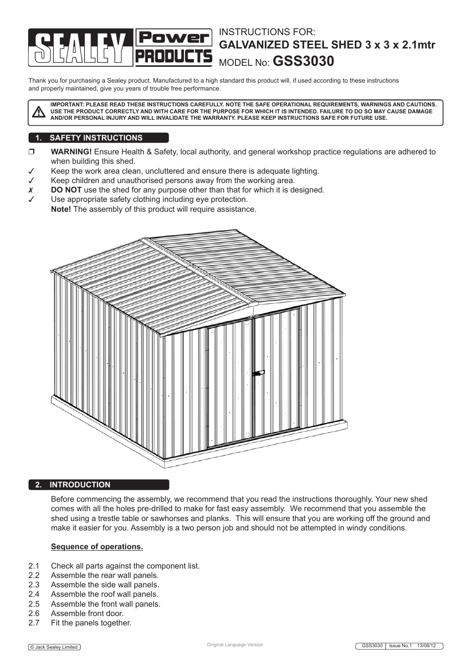 Sealey GSS3030 User Manual | 20 pages