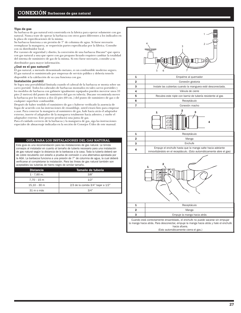 Conexión, Barbacoas de gas natural | Ducane 3200 User Manual | Page 27 / 56