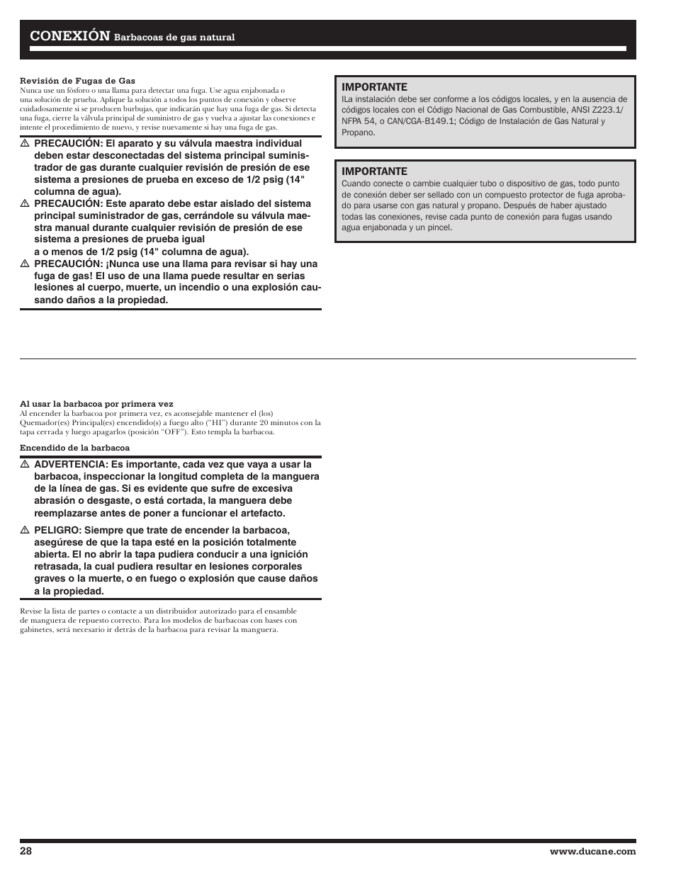 Conexión | Ducane 3200 User Manual | Page 28 / 56