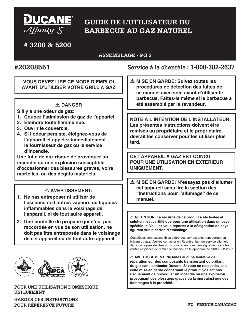 Service à la clientèle | Ducane 3200 User Manual | Page 39 / 56