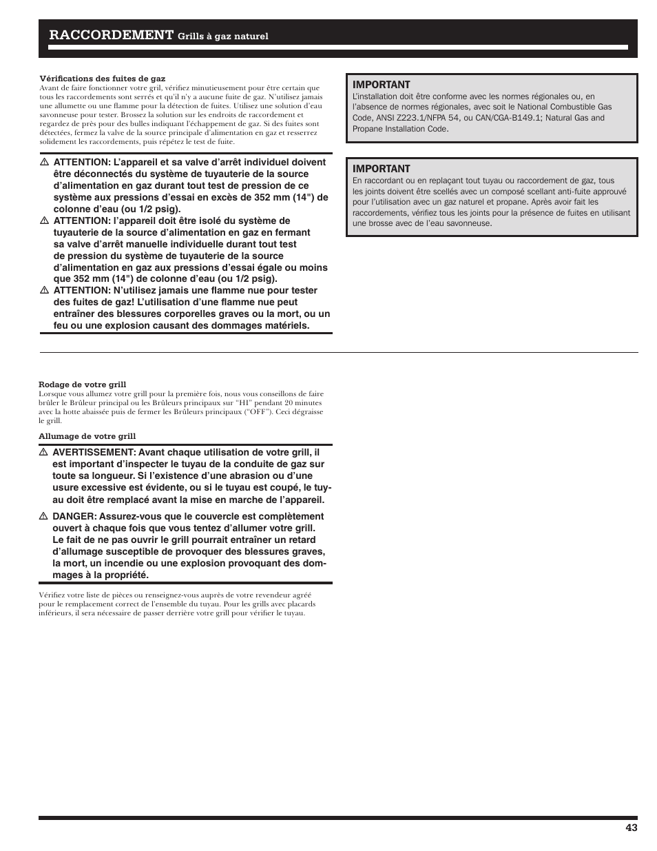Raccordement | Ducane 3200 User Manual | Page 43 / 56