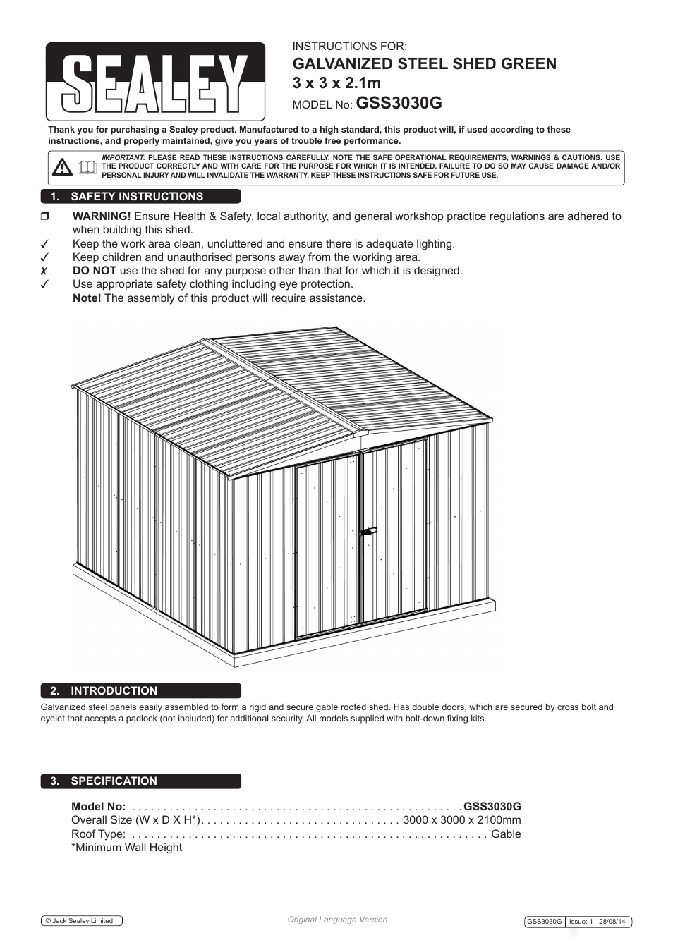 Sealey GSS3030G User Manual | 20 pages