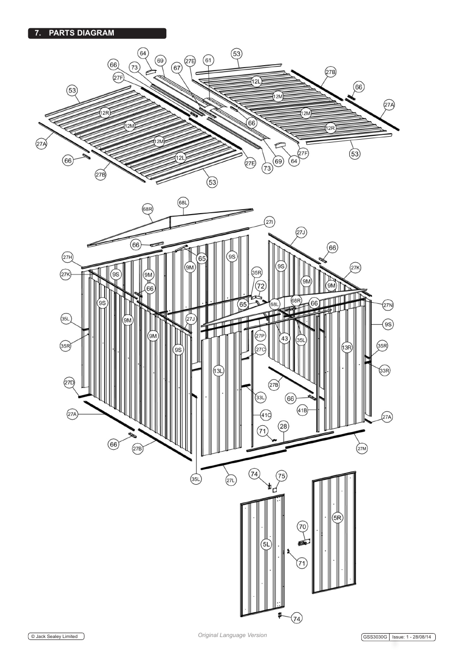 Parts diagram | Sealey GSS3030G User Manual | Page 7 / 20