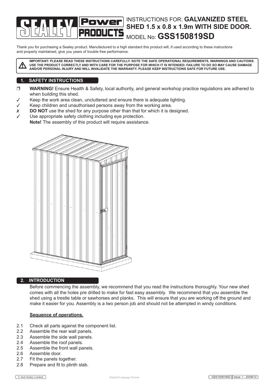 Sealey GSS150819SD User Manual | 20 pages