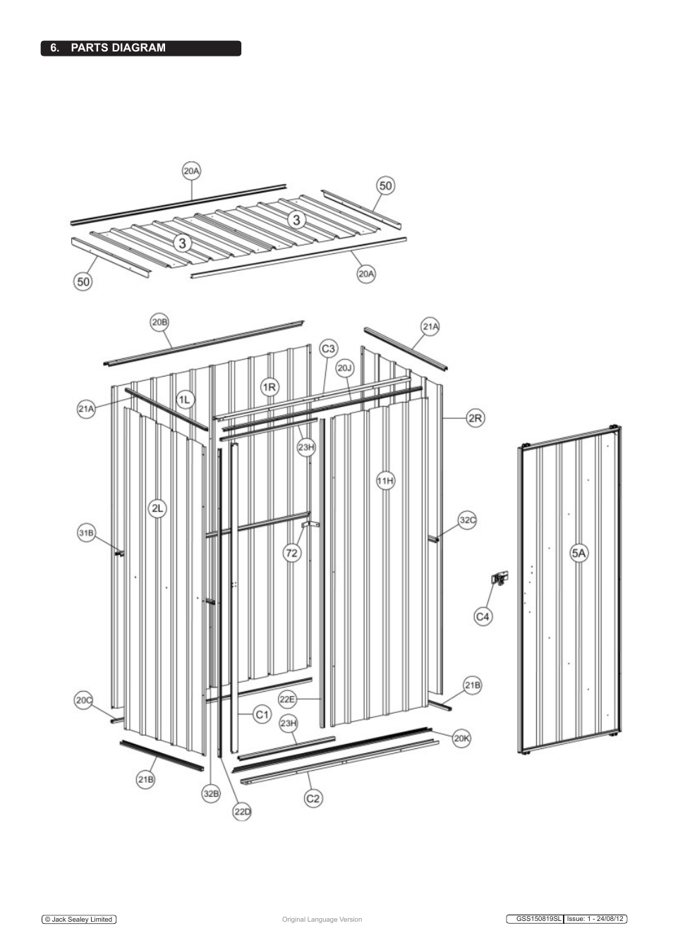 Parts diagram | Sealey GSS150819SL User Manual | Page 6 / 18