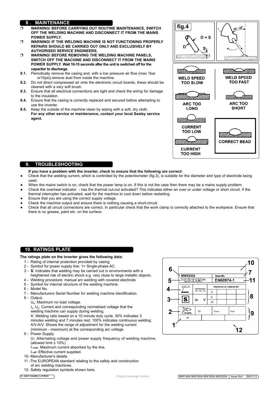 Fig.4, Ratings plate, Troubleshooting | 8 . maintenance | Sealey MW140A User Manual | Page 5 / 6