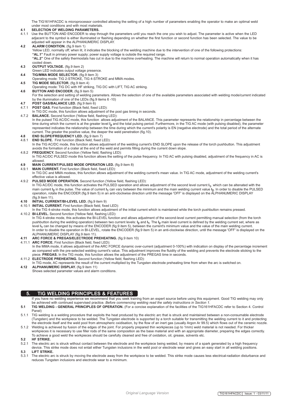 Tig welding principles & features | Sealey TIG161HFACDC User Manual | Page 5 / 9