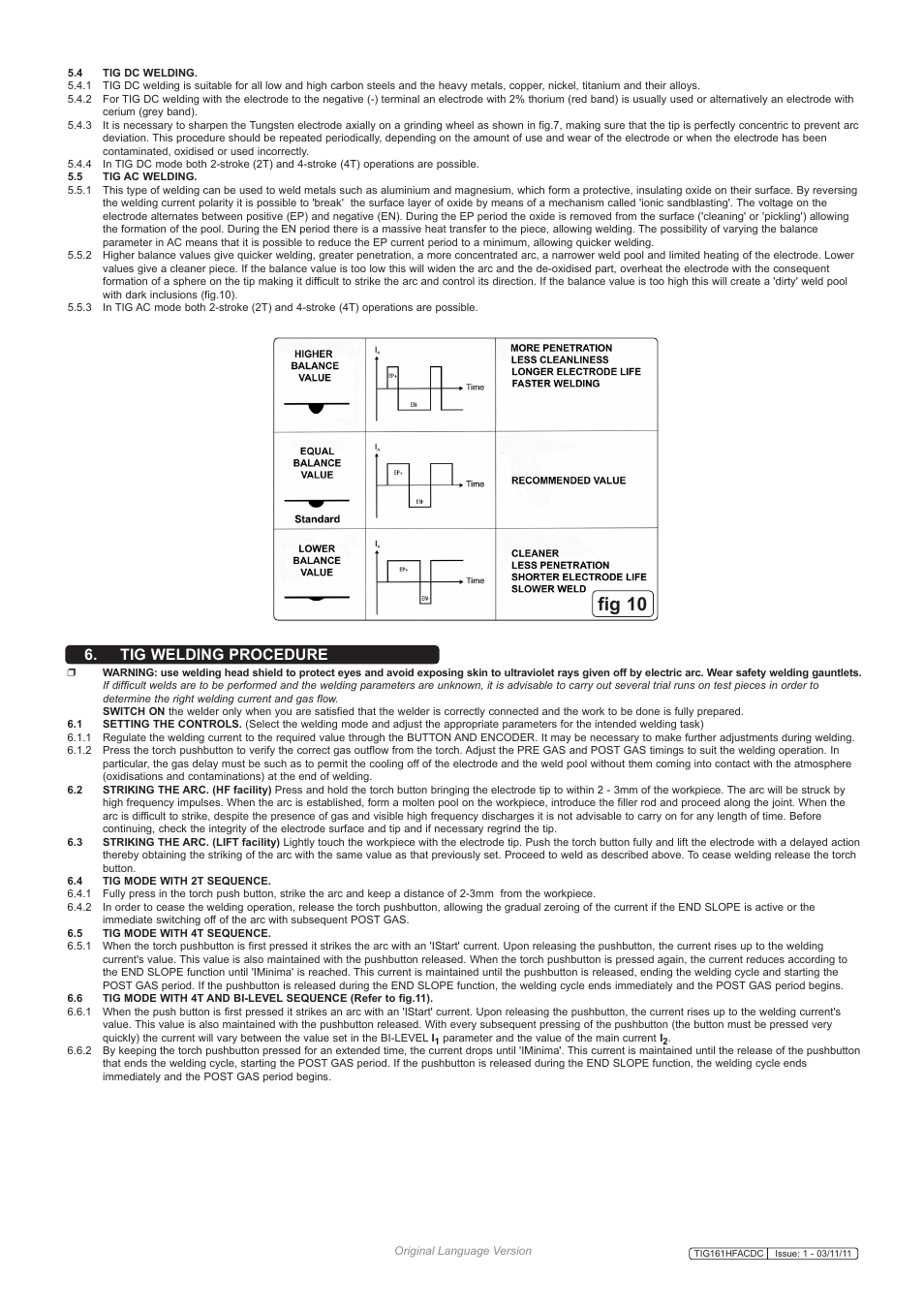 Fig 10, Tig welding procedure | Sealey TIG161HFACDC User Manual | Page 6 / 9