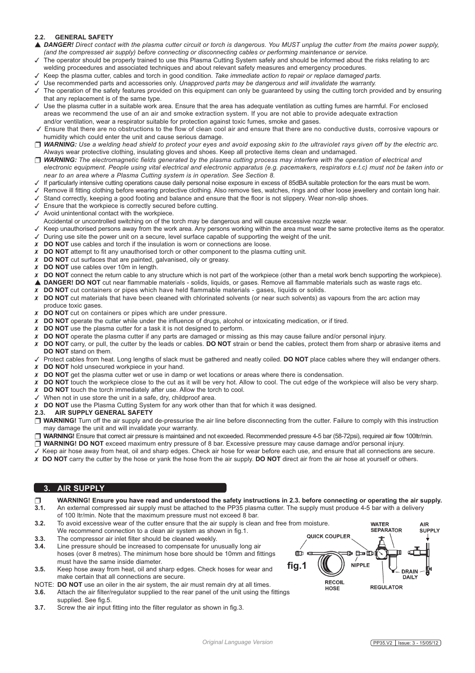 Fig.1, Air supply | Sealey PP35 User Manual | Page 3 / 7