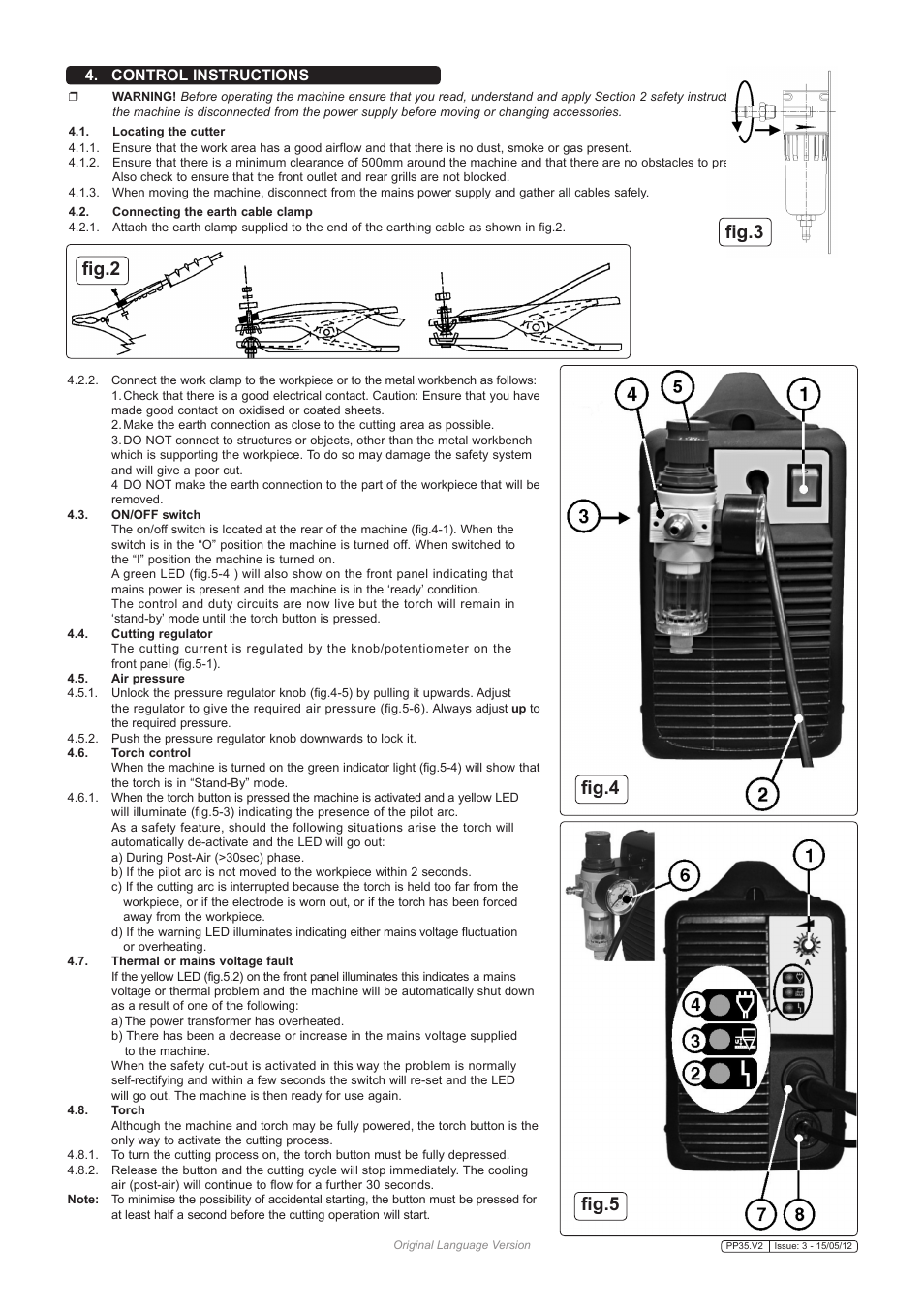 Fig.4 fig.5 fig.2 fig.3, Control instructions | Sealey PP35 User Manual | Page 4 / 7