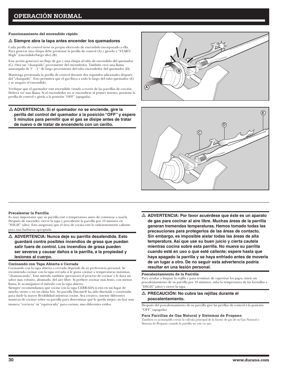 Operación normal | Ducane 2020802 User Manual | Page 30 / 60