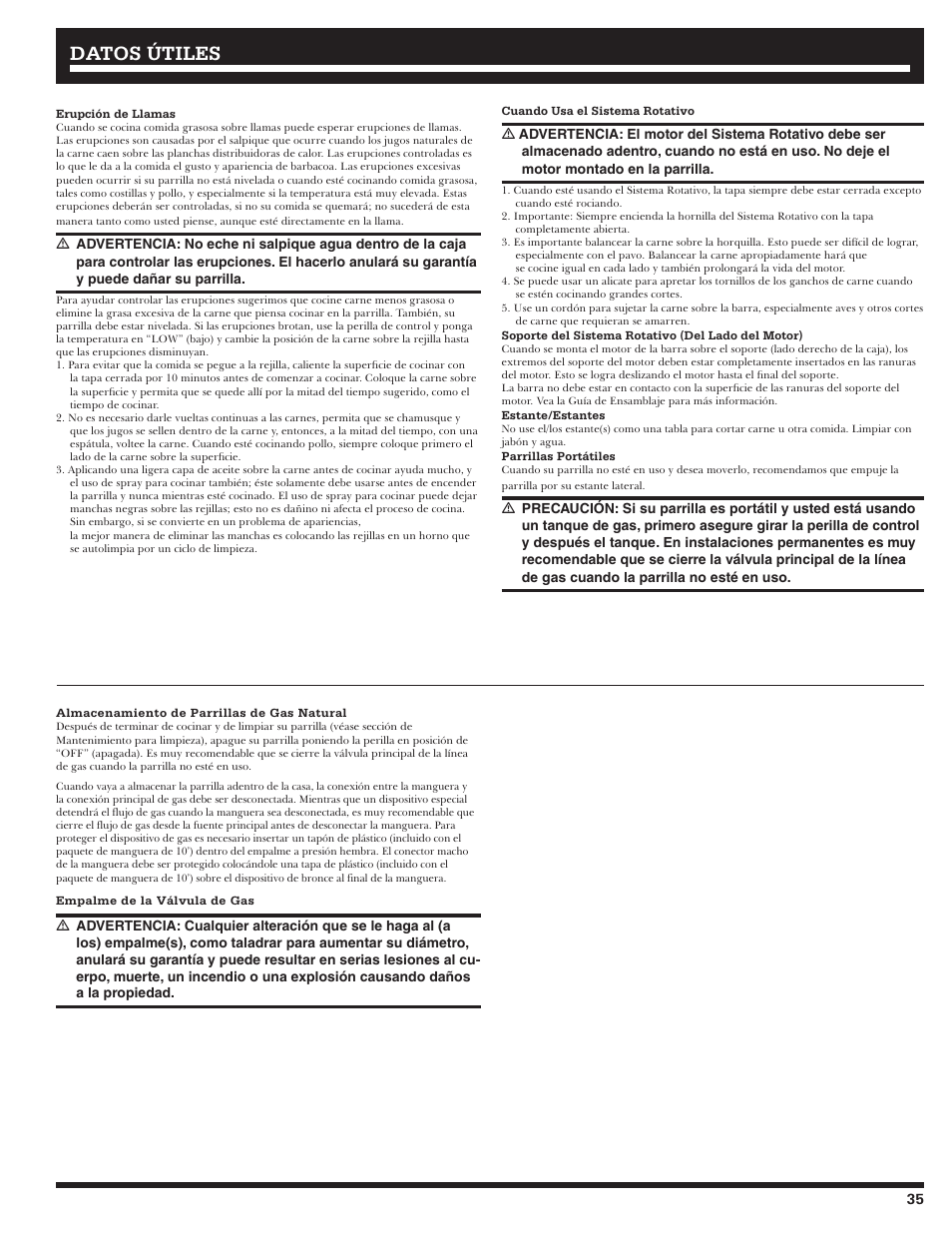 Datos útiles | Ducane 2020802 User Manual | Page 35 / 60