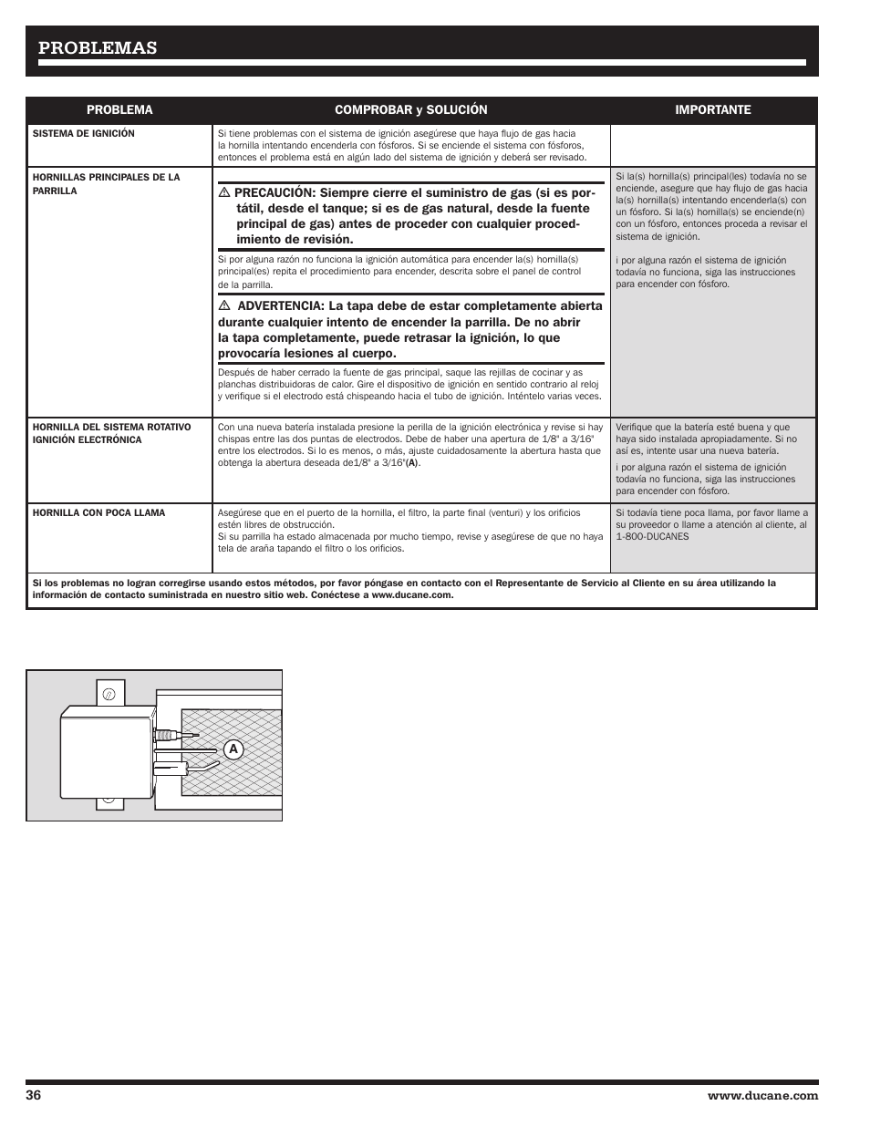 Problemas | Ducane 2020802 User Manual | Page 36 / 60