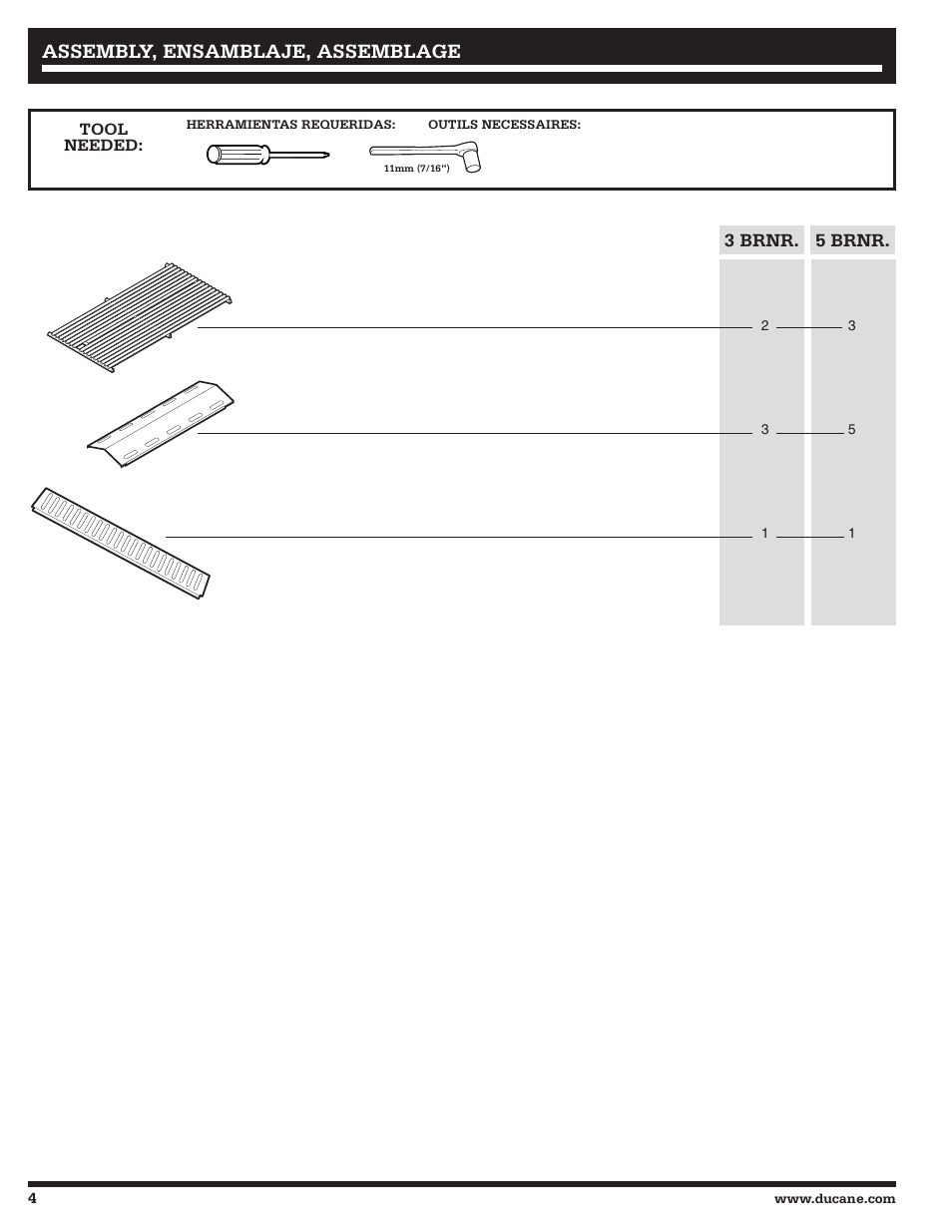 Assembly, ensamblaje, assemblage | Ducane 2020802 User Manual | Page 4 / 60