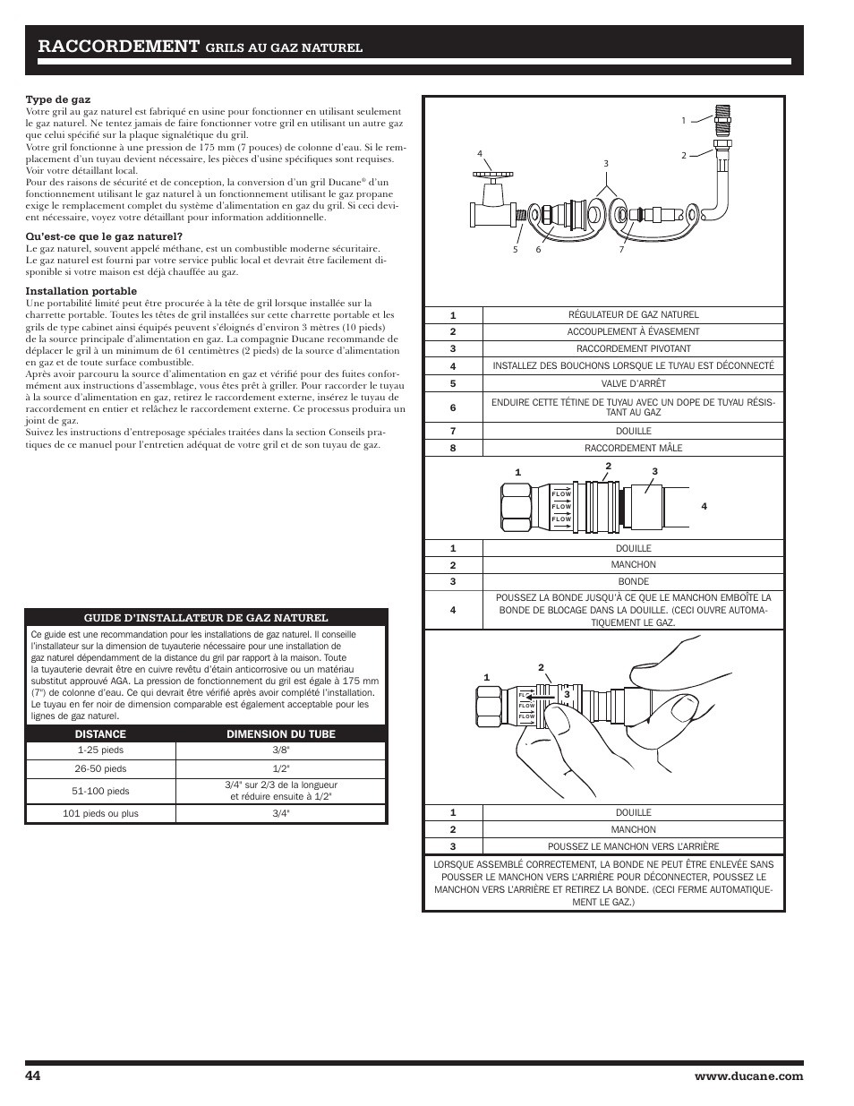 Rraccordement accordement, Grils au gaz naturel | Ducane 2020802 User Manual | Page 44 / 60