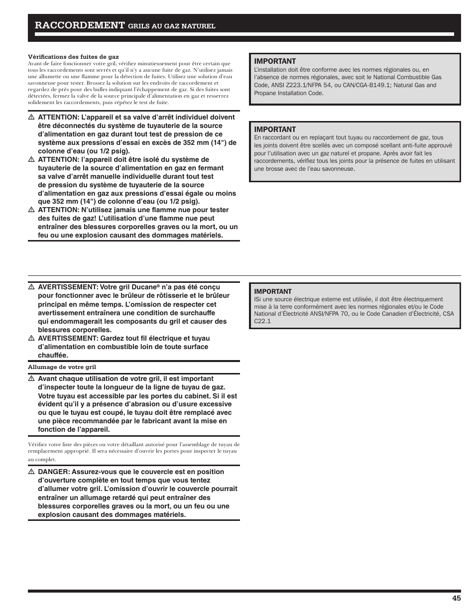 Rraccordement accordement | Ducane 2020802 User Manual | Page 45 / 60