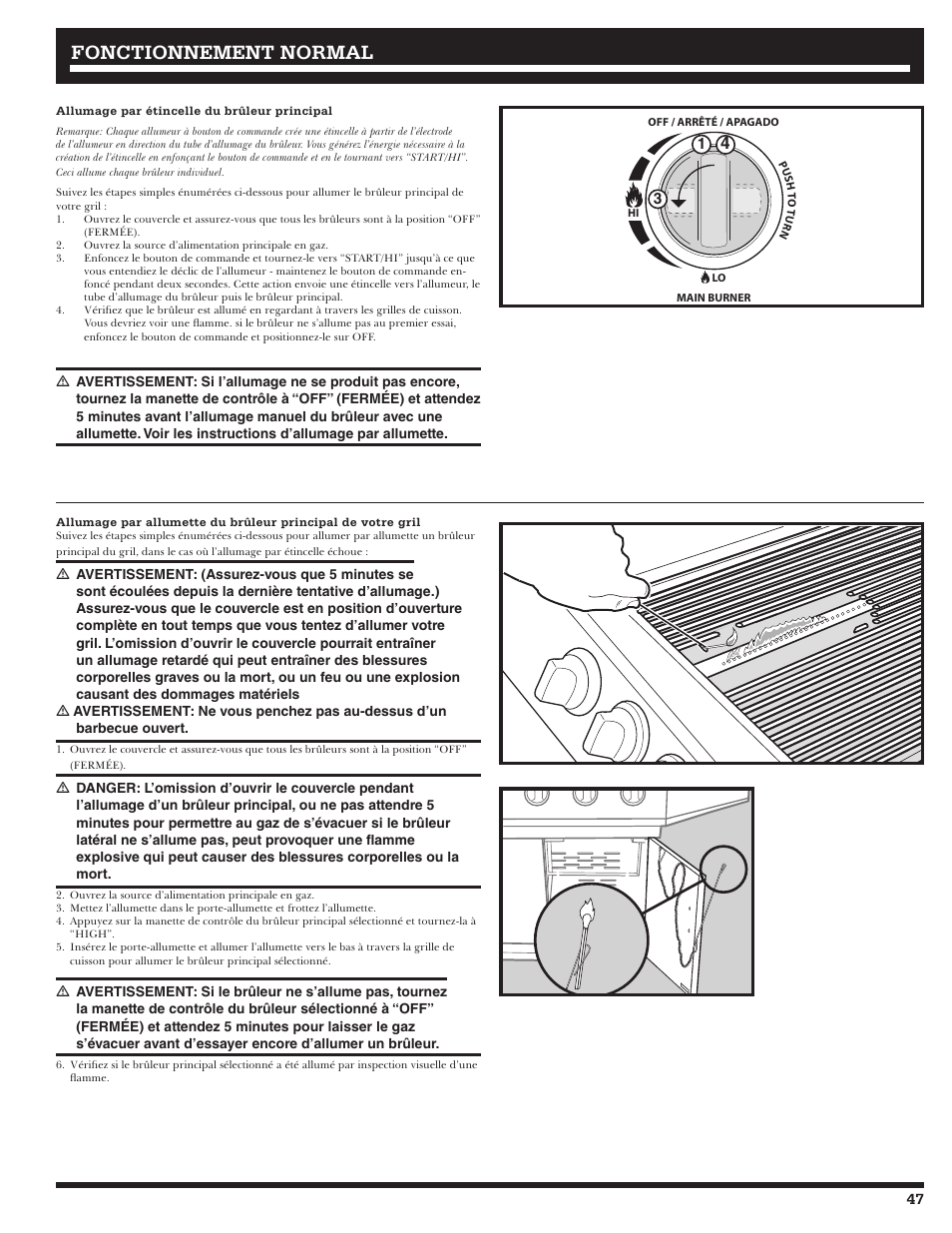 Fonctionnement, Fonctionnement normal normal | Ducane 2020802 User Manual | Page 47 / 60