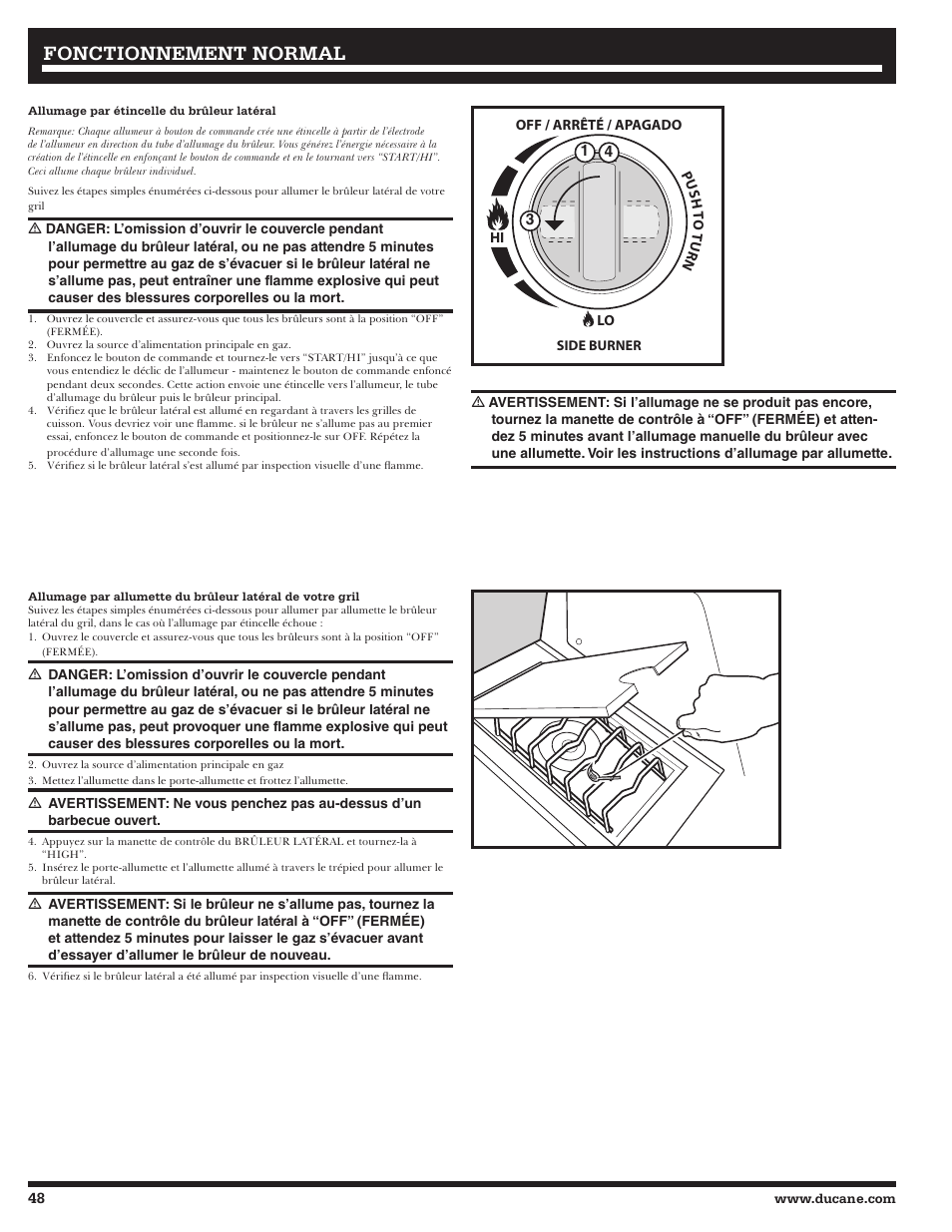 Fonctionnement, Fonctionnement normal normal | Ducane 2020802 User Manual | Page 48 / 60