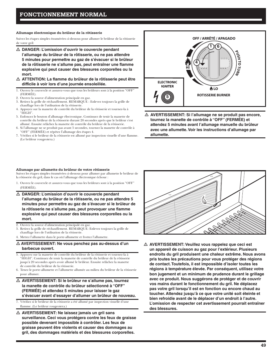 Fonctionnement, Fonctionnement normal normal | Ducane 2020802 User Manual | Page 49 / 60