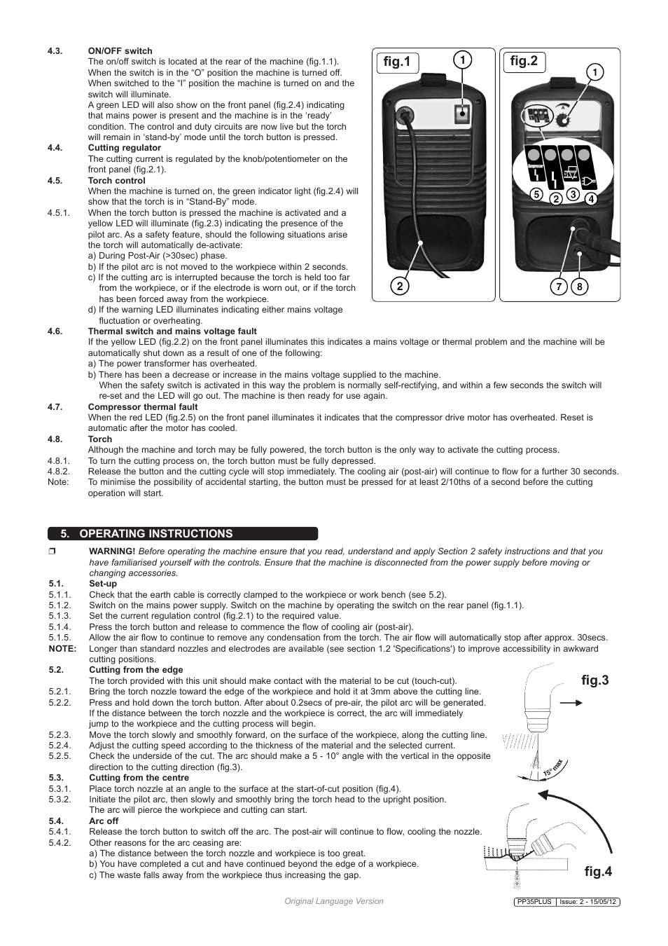 Fig.1 fig.2, Fig.3 fig.4, Operating instructions | Sealey PP35PLUS User Manual | Page 4 / 6