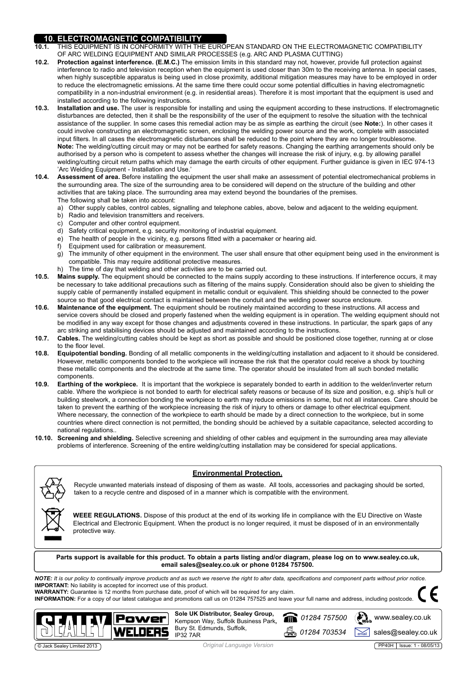 Electromagnetic compatibility | Sealey PP40H User Manual | Page 7 / 7