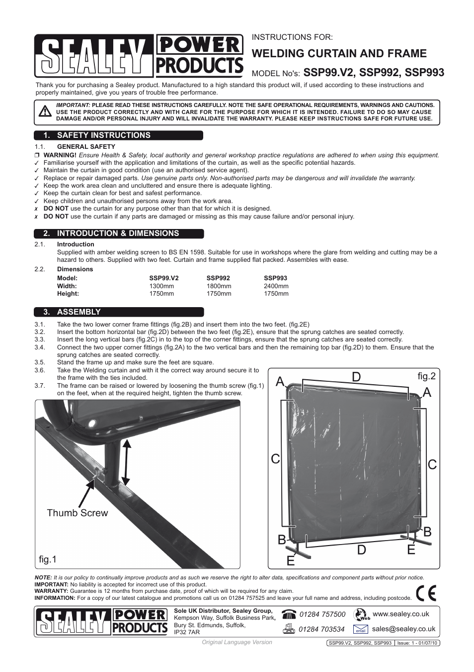 Sealey SSP992 User Manual | 1 page