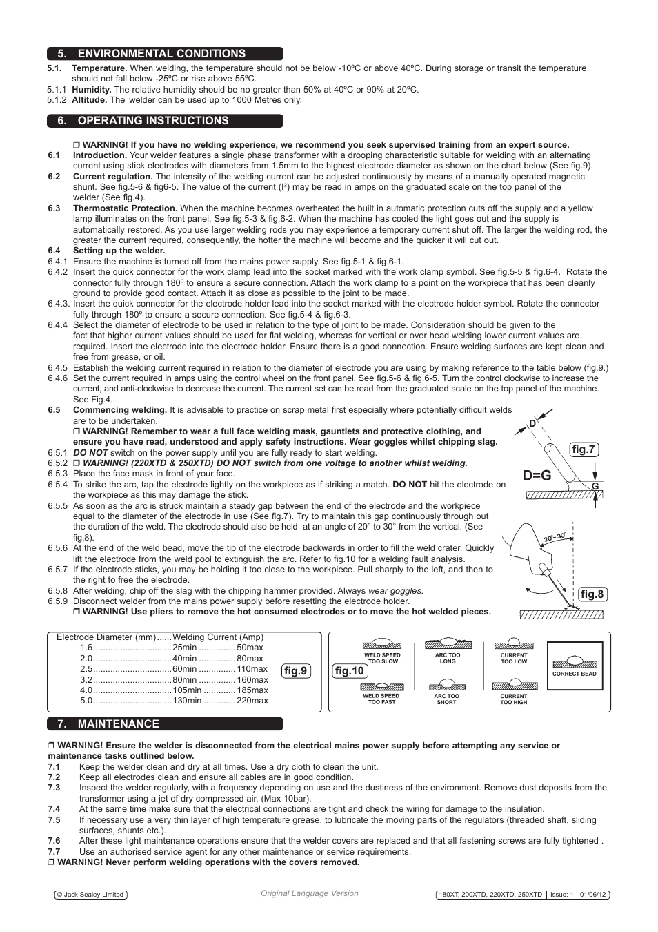 Maintenance, Operating instructions 5. environmental conditions | Sealey 200XTD User Manual | Page 6 / 8